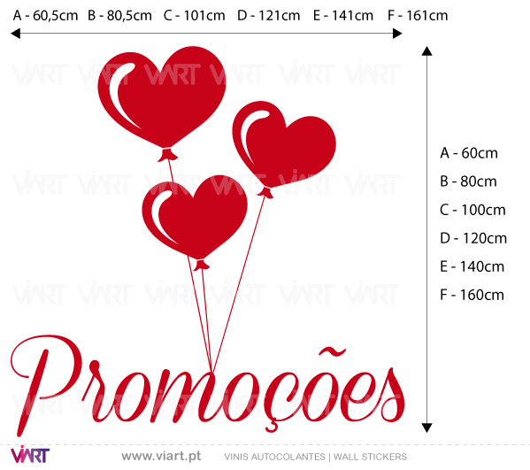 Viart Wall Stickers - Window Dressing - PROMOÇÕES with hearts - measures