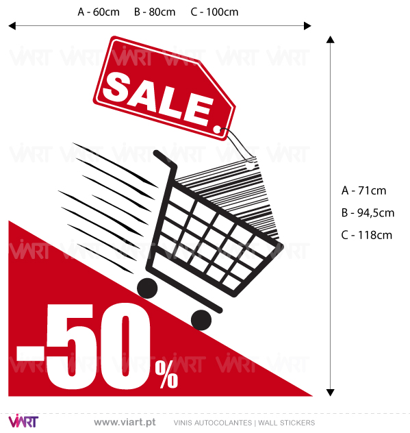 Viart Wall Stickers - Window Dressing - Shopping Cart "SALE" - measures