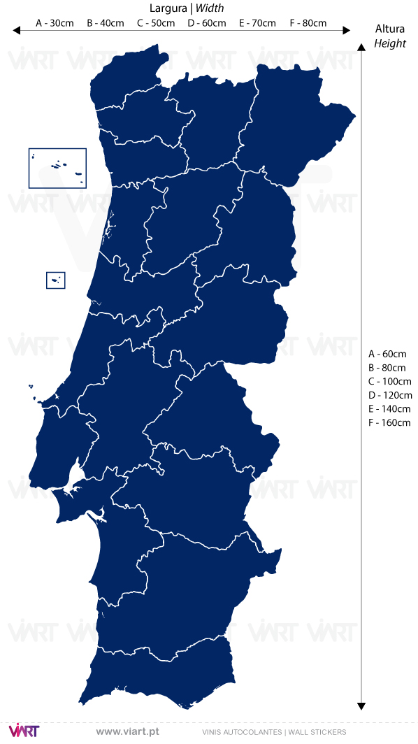 Mapa de Portugal com distritos! Vinis Autocolantes decorativos. Decoração adesivos.