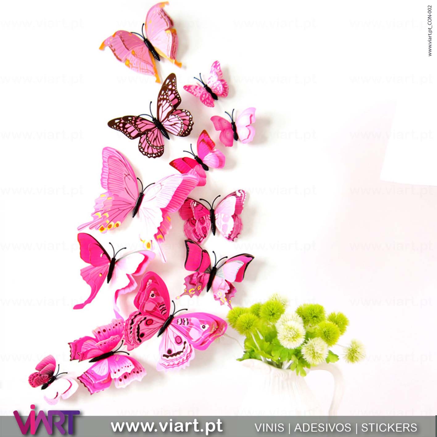 Viart - Vinis autocolantes decorativos - Adesivo decoração - Borboletas Cor de Rosa! Magnéticas! Efeito 3D