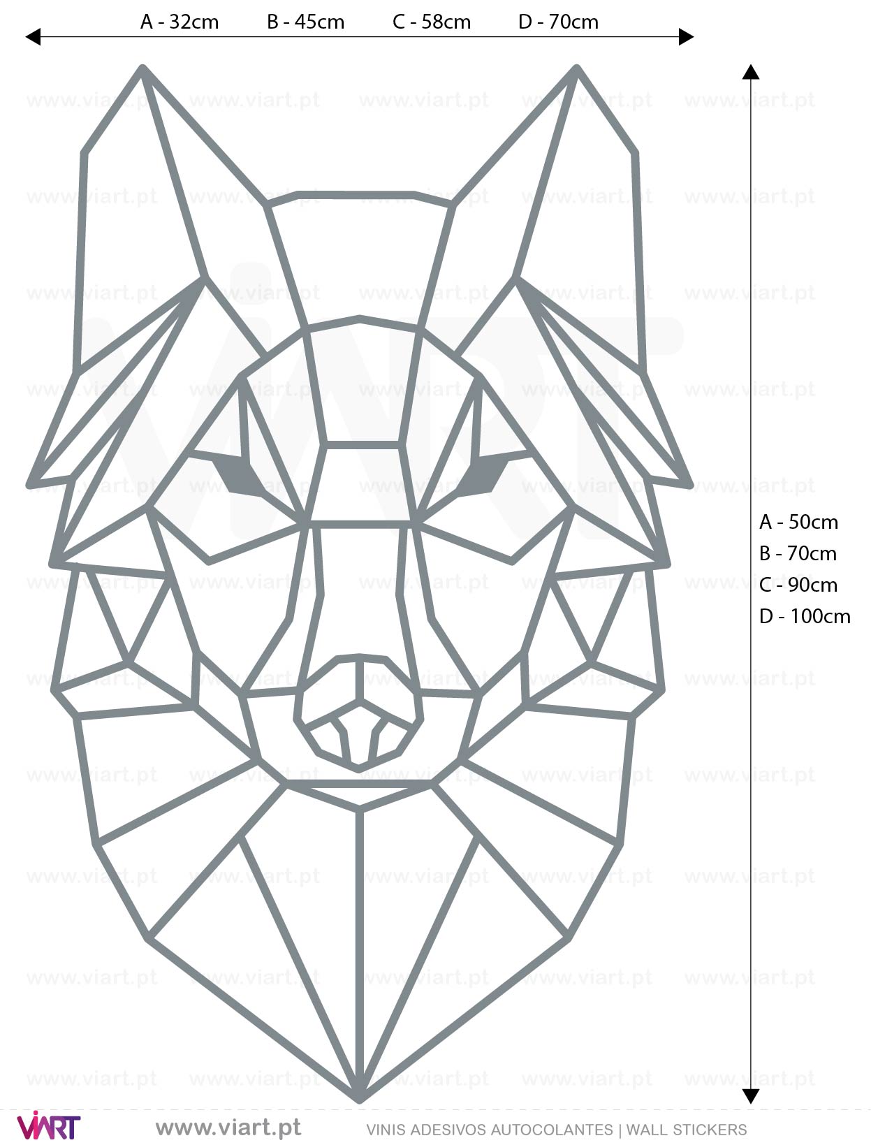 Viart - Vinis autocolantes decorativos - Cabeça de Lobo! Origami! Medidas