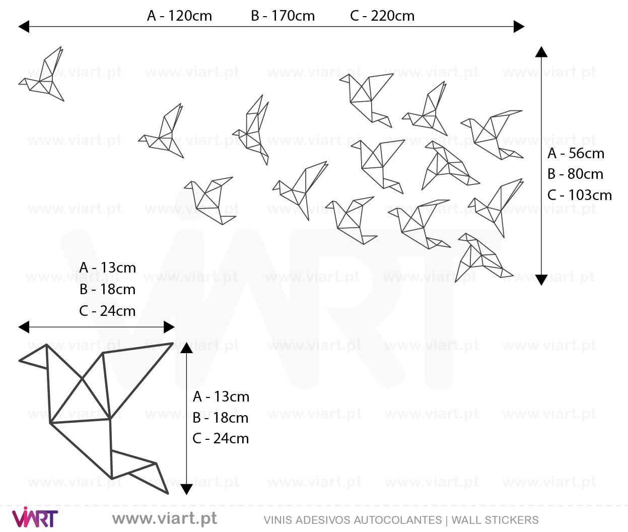 Viart - WALL STICKERS - Geometric Flock of Birds Decal! Origami! Medidas