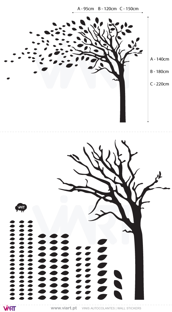 Viart Wall Stickers - Tree with leaves - measures