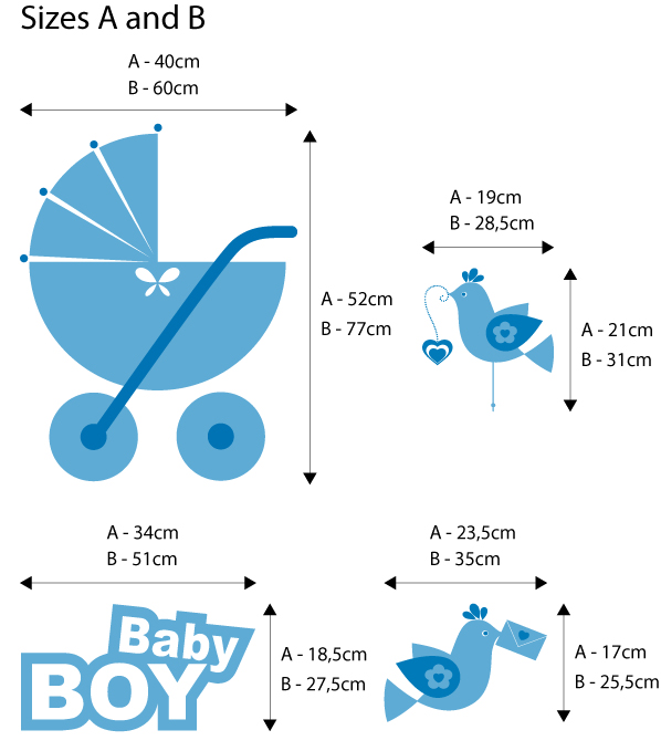 Viart Wall Stickers - Baby Boy, stroller and birds! - measures