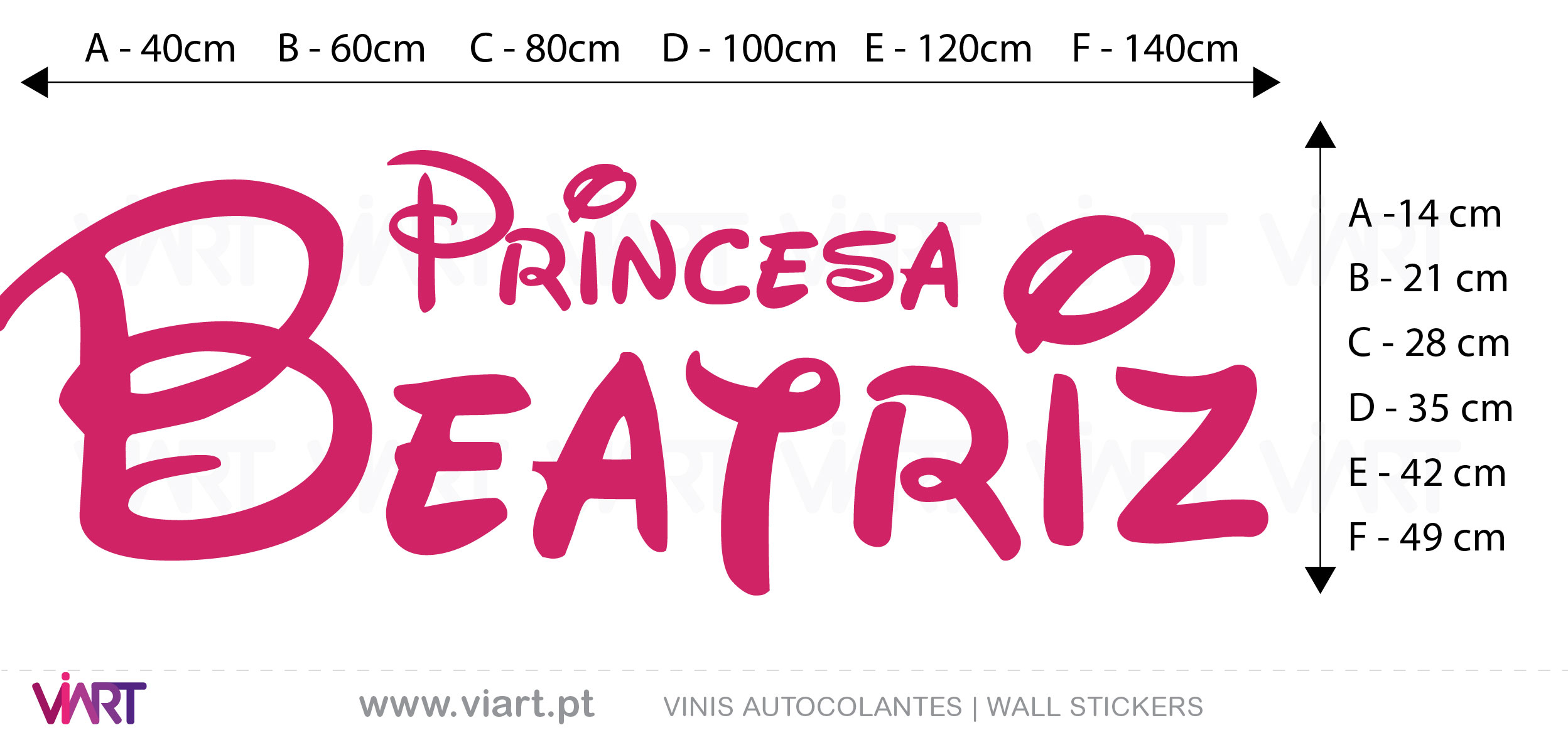 Viart - Vinis autocolantes decorativos - Nome da Princesa <3 Personalizável - medidas