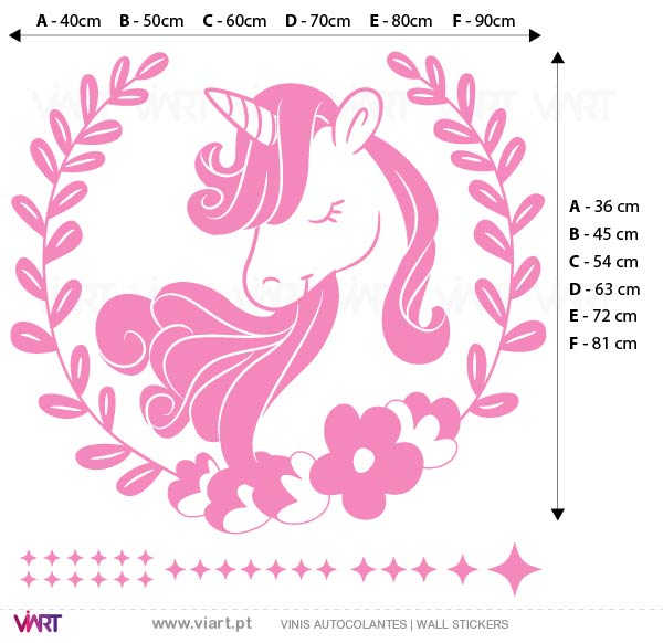 Viart - Wall Sticker - Decals - Floral Unicorn! Measures