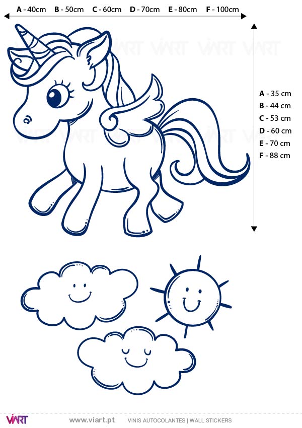 Viart - Wall Sticker - Decals - Unicorn with wings! Measures