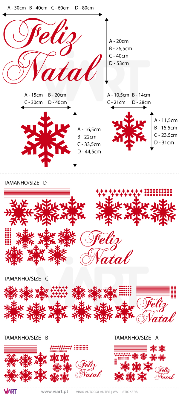 Viart Vinis autocolantes decorativos - Conjunto Flocos de neve e "Feliz Natal" - medidas