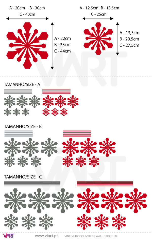 Viart Vinis autocolantes decorativos - Conjunto de 12 cristais de gelo! Natal - Versão 2 - medidas
