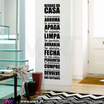 "Vertical" Rules of the house in portuguese - Wall stickers - Wall Decal - Viart -1