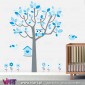 Baby Blue Fantasy. Tree, owl, birds and flowers - Wall Stickers - Kids room decoration - Viart -1