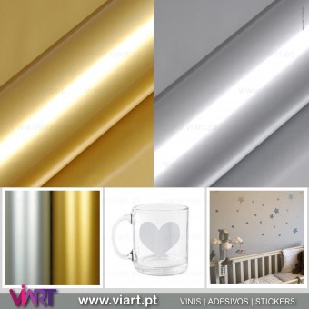 Vinil a metro - Rolo de Vinil Autocolante Decorativo! Decoração Parede - Viart - Dourado - Prateado