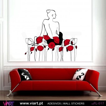 Beautiful woman with 21 flowers! Wall Sticker